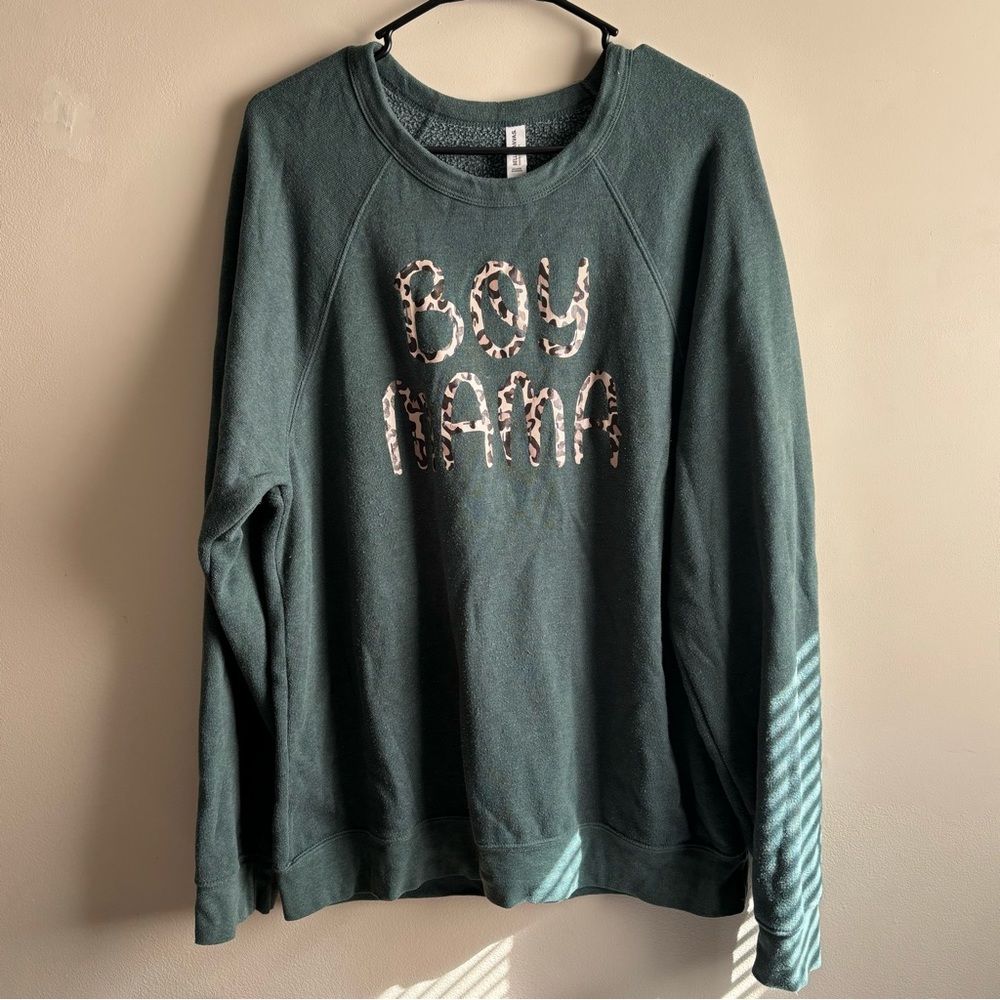 Teal Leopard Print Boy Mama Sweatshirt Size XL